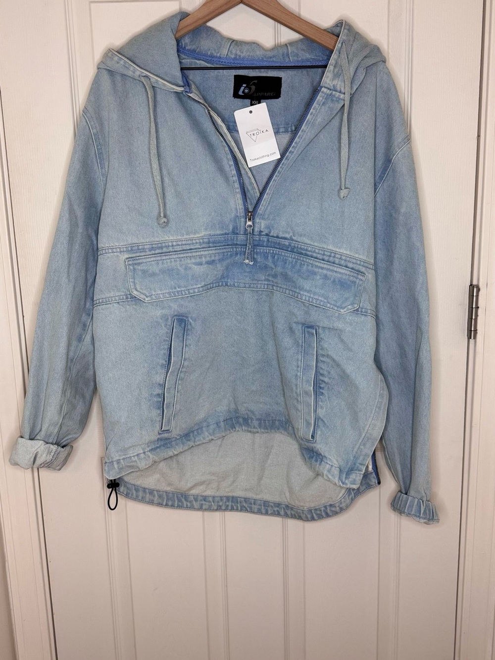 Light Wash Denim Hooded Pullover Jacket - Unbranded